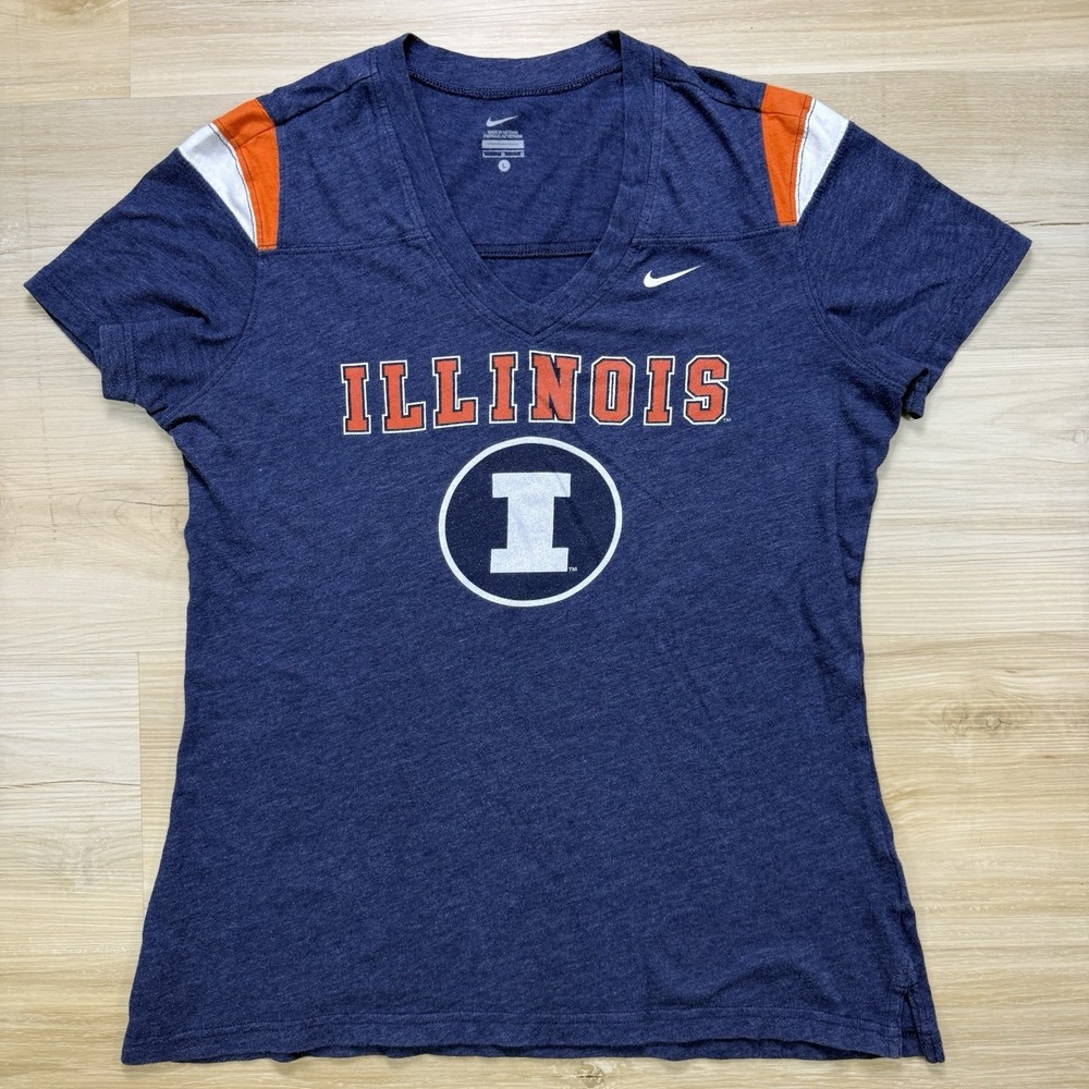 Nike Women's Illinois Fighting Illini Blue Orange Short Sleeve Tee Sz L Slim Fit